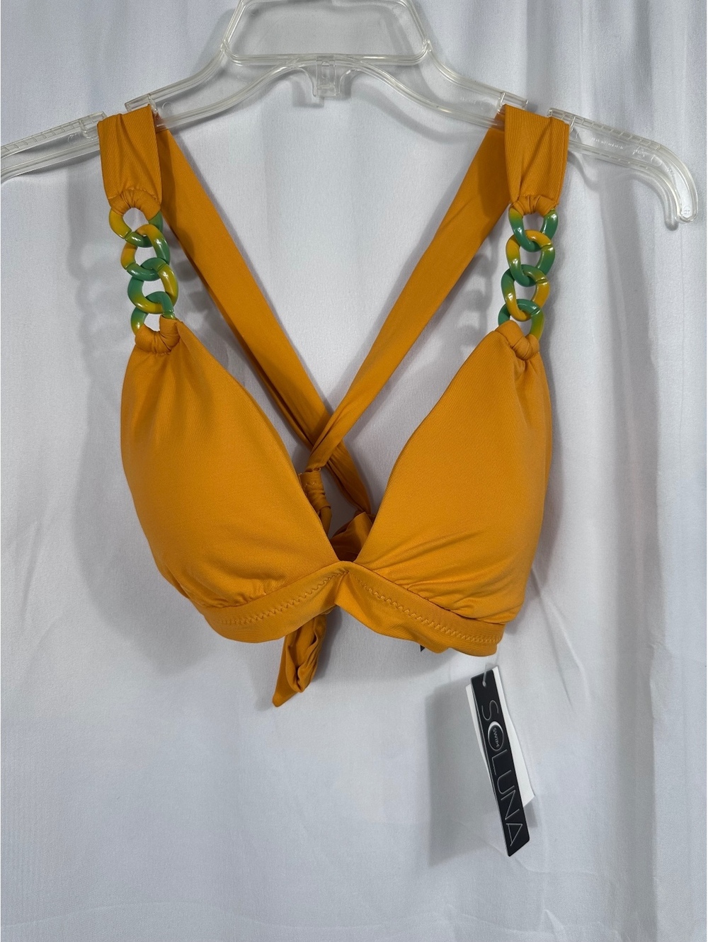 Soluna Swim Gold Bikini Top with Removable Cups, Size Large